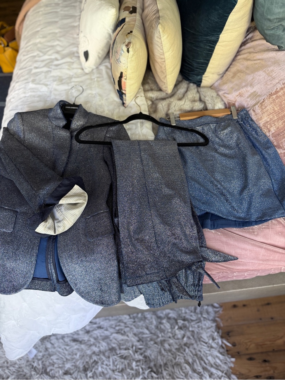 3 piece set: Zadig & Voltaire blazer,skirt, and parachute pants sparkle blue